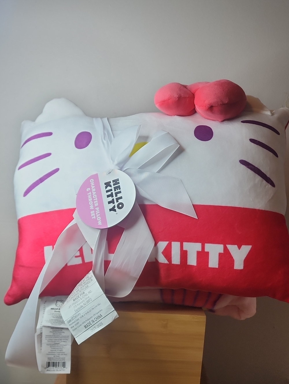 Hello Kitty White and Pink Plush Decorative Pillow